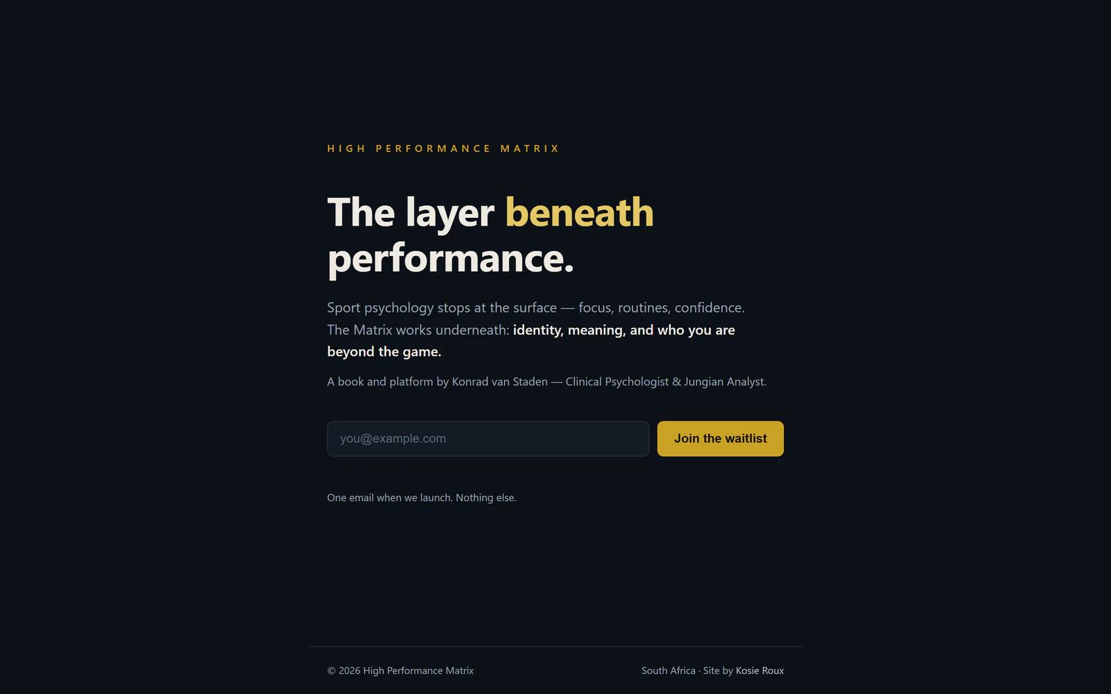 highperformancematrix.com, the coming-soon page with its waitlist